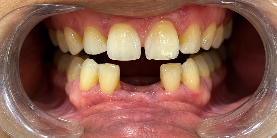 Before treatment: a gap in the lower front teeth