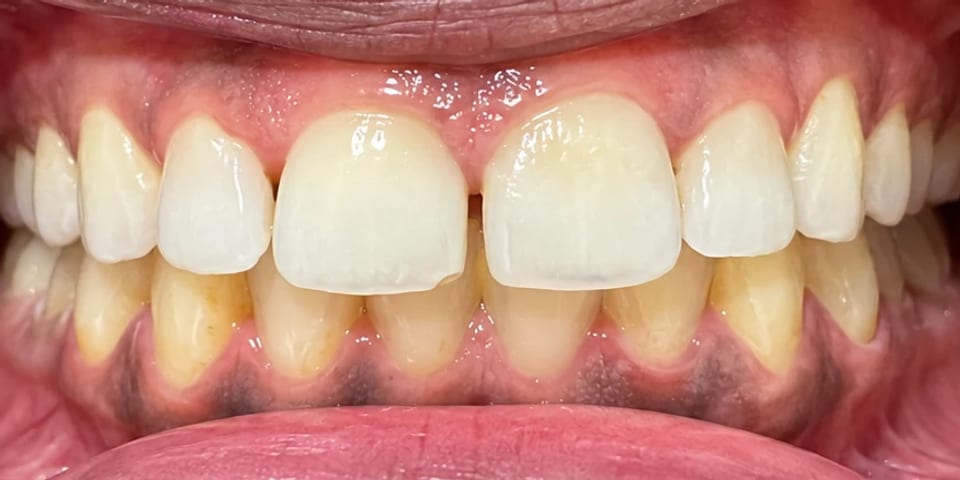 Before treatment: a small gap and uneven edges between the front teeth
